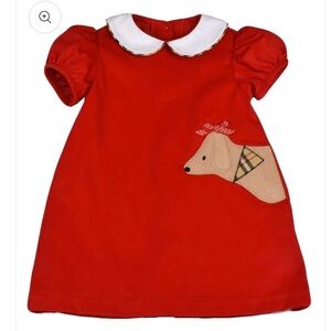 Funtasia Too Girls Red Corduroy Float Dress - Appliqué Dog, Size 24M